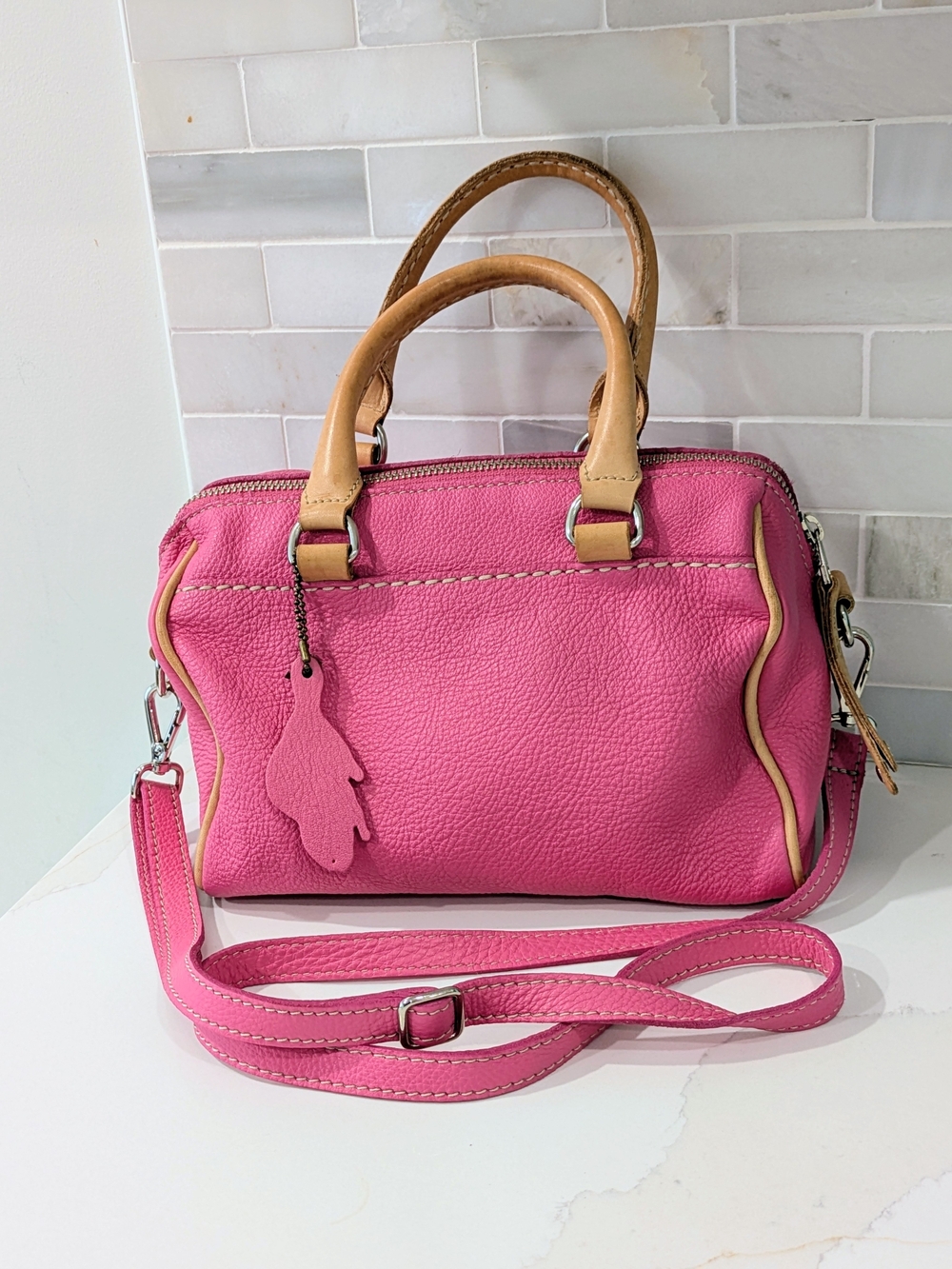 Roots Leather Crossbody Bag - Pink